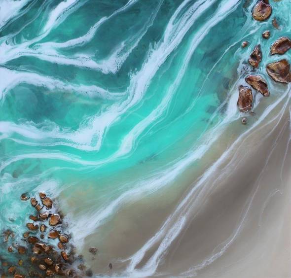 نقاشی زیبای آبستره ساحل و دریا با رزین
