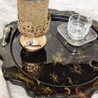 سینی گرد با دسته چوب و رزین
